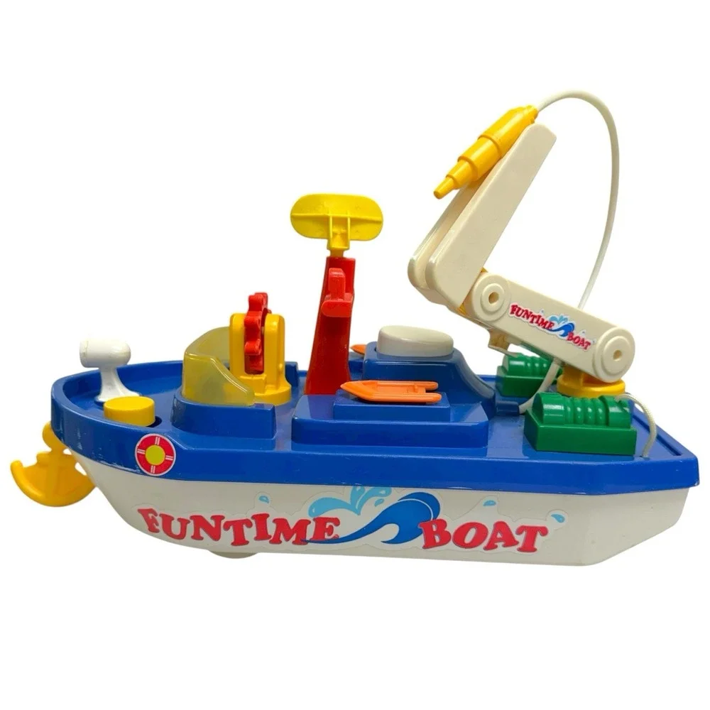 Vintage Playwell Fun Time Toy Boat Rescue Ship Wheels Moving Pieces‎